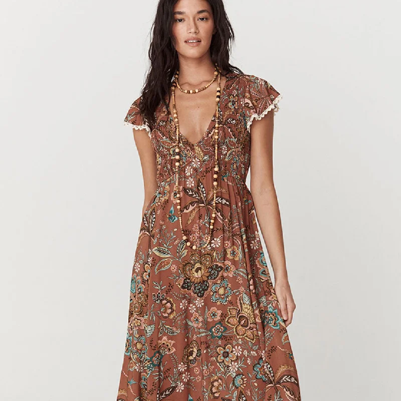 peasant style maxi dress-Mojave Lily Shirred Maxi Dress