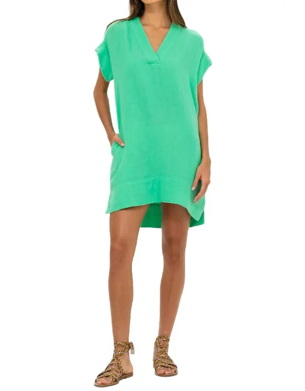 paisley mini dress-V-Neck Mini Dress In Bahama Green