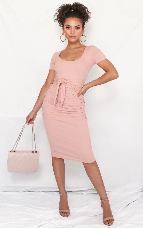 vintage inspired midi dress-Mercedes Midi Dress - Blush