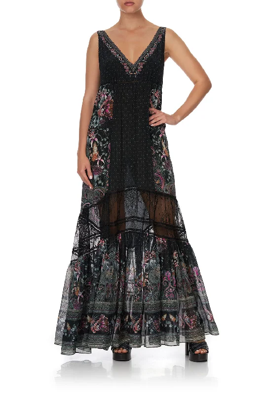 floral chiffon maxi dress-SPLICED MAXI DRESS RESTLESS NIGHTS