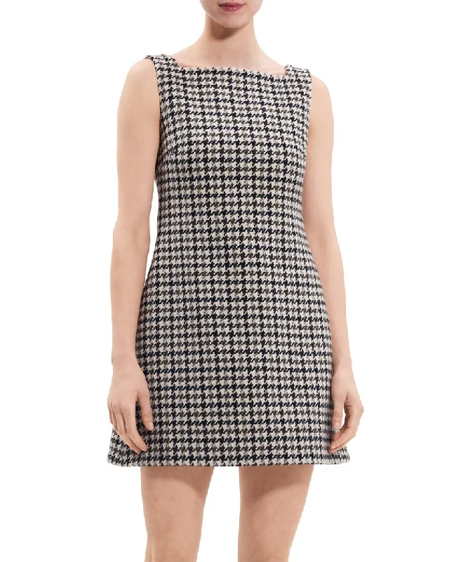 halter neck mini dress-Theory High Square Neck Wool Mini Dress