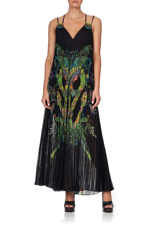 maxi dress with flounce hem-PLEATED MAXI DRESS WITH YOKE RIVER CRUISE