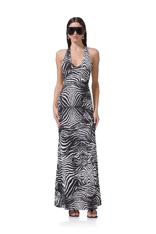 casual drawstring maxi dress-Rue Maxi Dress - Zebra Swirl