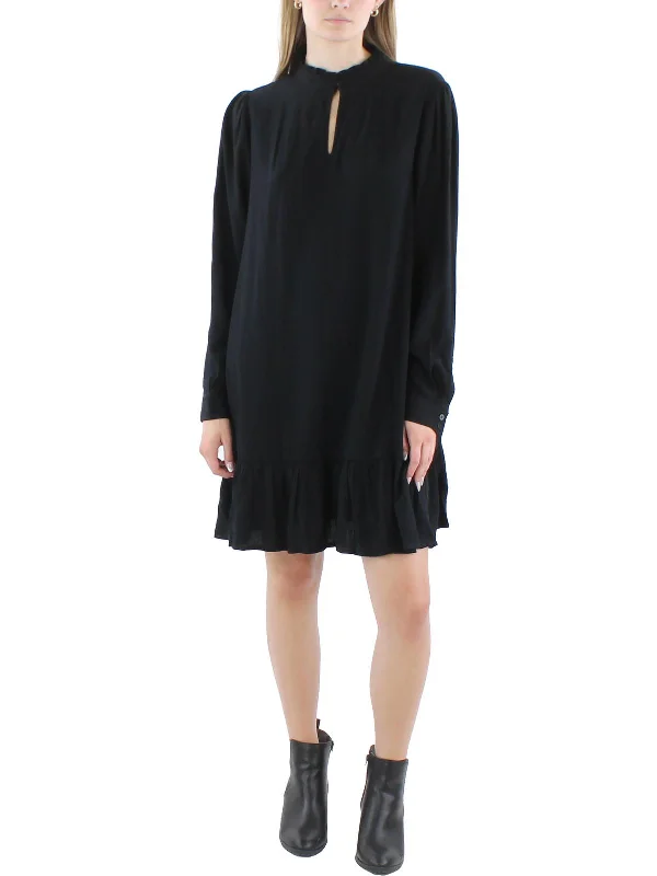 edgy mini dress-Womens Button Neck Rayon Mini Dress