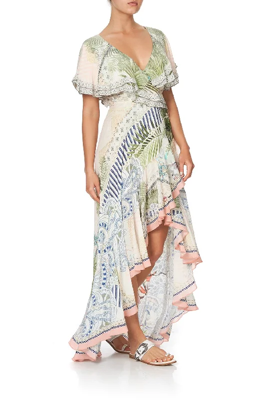 boho floral maxi dress-FRILL SLEEVE LONG DRESS BEACH SHACK