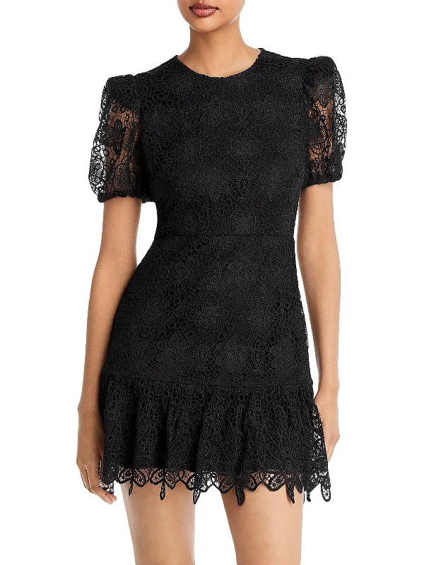 minimalist mini dress-Womens Lace Overlay Above Knee Fit & Flare Dress