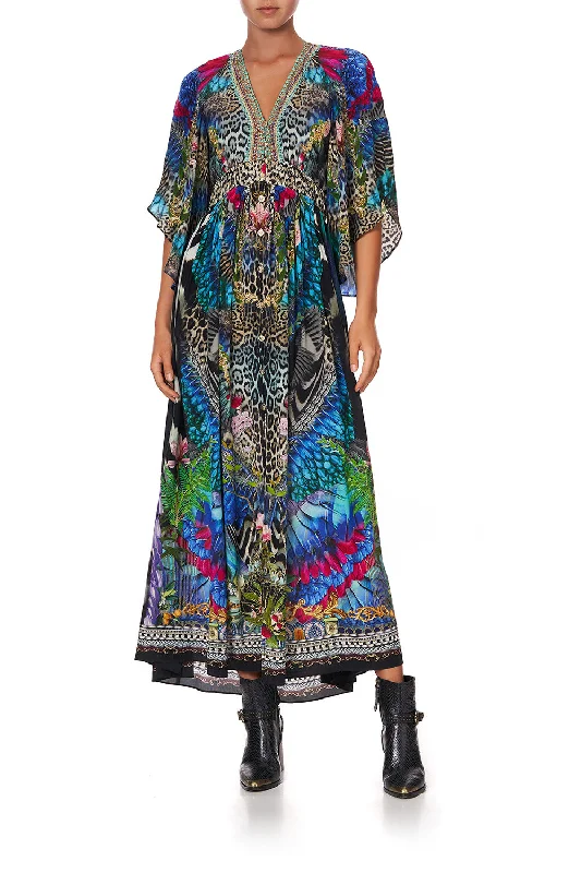 casual drawstring maxi dress-LONG DRESS WITH SMOCKED WAIST CAFE NAIROBI