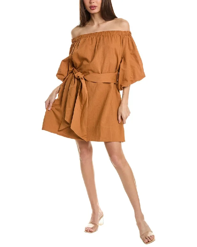 casual chic mini dress-Beulah Off-The-Shoulder Linen-Blend Mini Dress