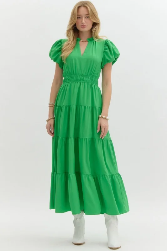 maxi dress with belt-Heidi Tiered Maxi Dress in Kelly Green