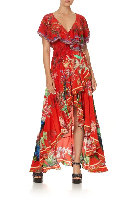 maxi dress with cross straps-FRILL SLEEVE LONG DRESS FARAWAY TREE