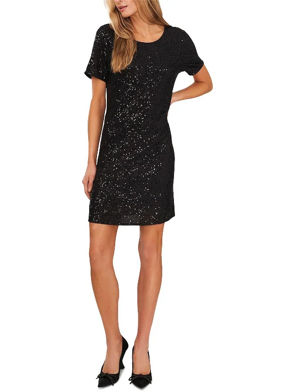 textured mini dress-Womens Sequined Short Mini Dress