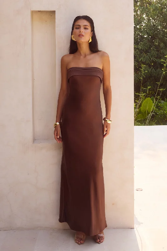 maxi dress with belt-DELILAH MAXI DRESS - CHOCOLATE