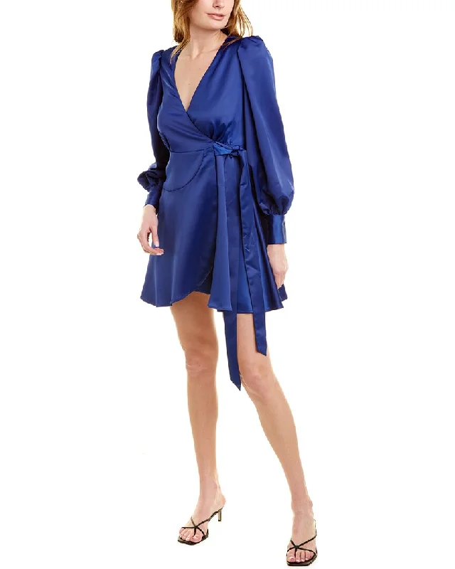 cocktail dress with geometric print-One Social by Badgley Mischka Satin Wrap Cocktail Dress