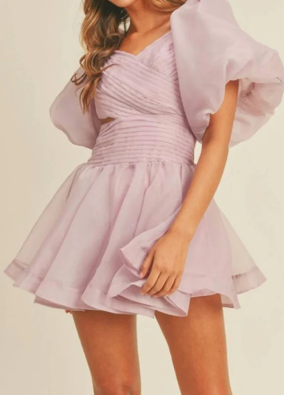 ruffle mini dress-Puff Sleeve Mini Dress in Lavender