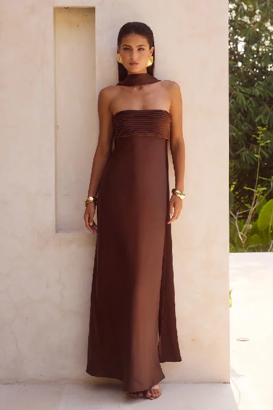 maxi dress with embroidery-ELSA MAXI DRESS - CHOCOLATE