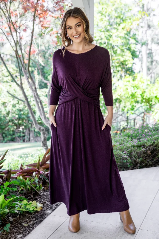 wrap front maxi dress-3/4 Sleeve Eden Maxi Dress | Berry | FINAL SALE