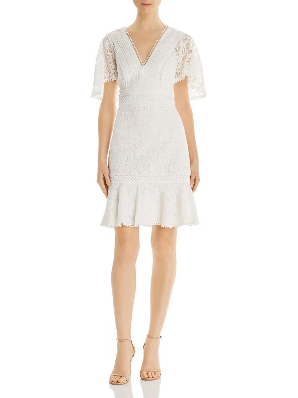 linen mini dress-Womens Lace Short Fit & Flare Dress