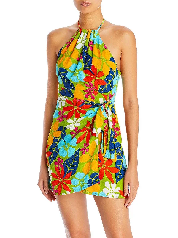 elegant mini dress-Le Meridien Womens Floral Halter Mini Dress