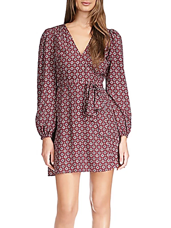 ruffle mini dress-Womens Printed Mini Wrap Dress