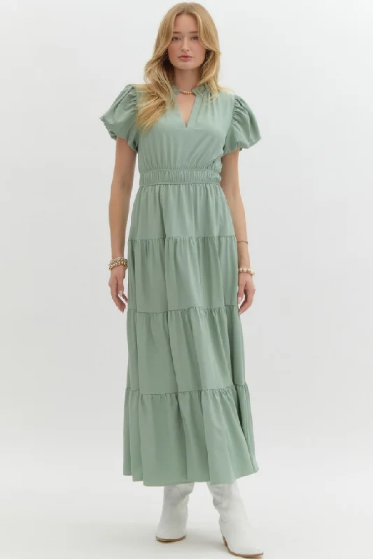 sleeveless floral maxi dress-Heidi Tiered Maxi Dress in Sage