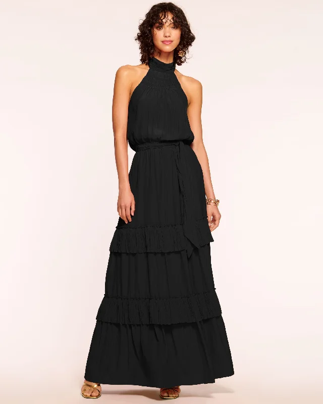 V-neck maxi dress-Genevieve Halter Maxi Dress