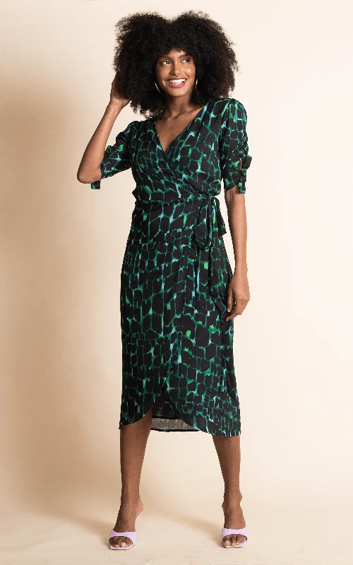 floral chiffon midi dress-Olivera Midi Dress in Green Alligator