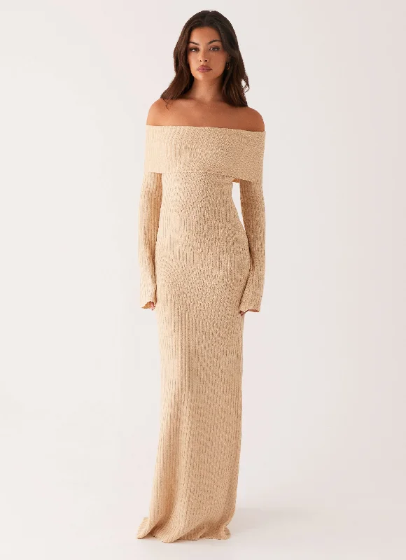 casual jersey maxi dress-Jacqueline Knit Maxi Dress - Beige