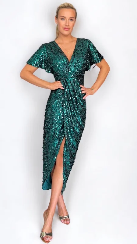 cocktail dress with beaded bodice-4-A1948MM Preslee Sequin Faux Wrap Dress