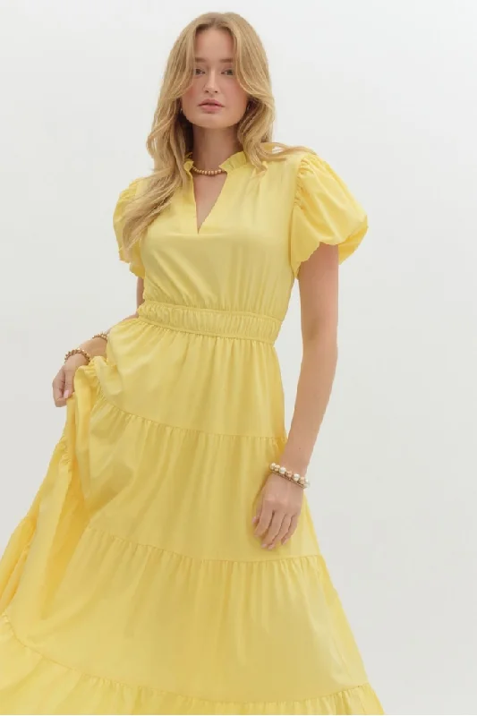 metallic sheen maxi dress-Heidi Tiered Maxi Dress in Lemon