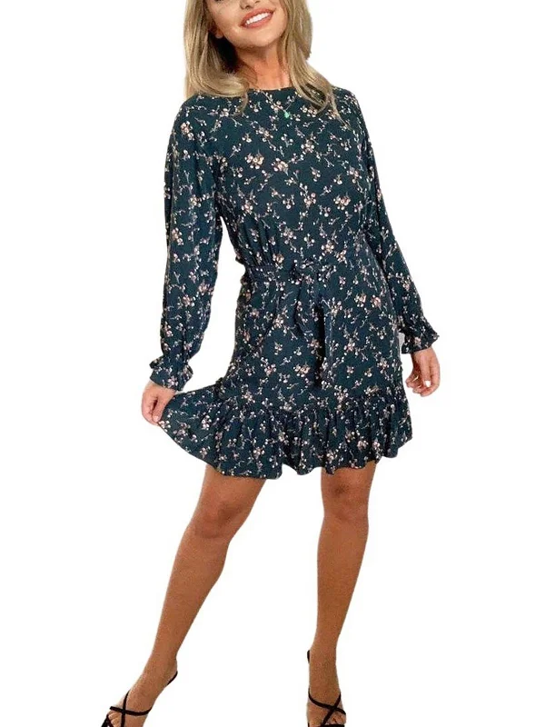 scoop neck mini dress-Womens Flint Long Sleeve Mini Dress