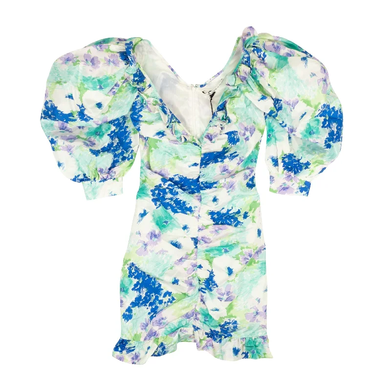 floral print mini dress-Alessandra Rich Floral Silk Taffeta Mini Dress - Blue