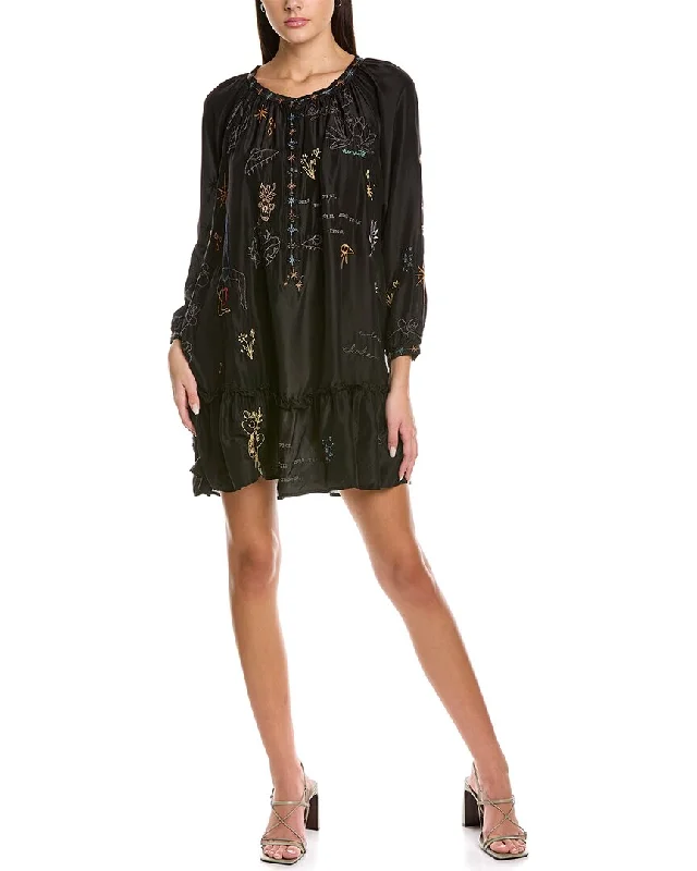 summer mini dress-Calme by Johnny Was Yogi Embroidered Friday Silk Mini Dress