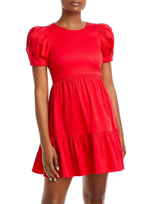 ruffle mini dress-Ann Womens Ruffled Casual Mini Dress