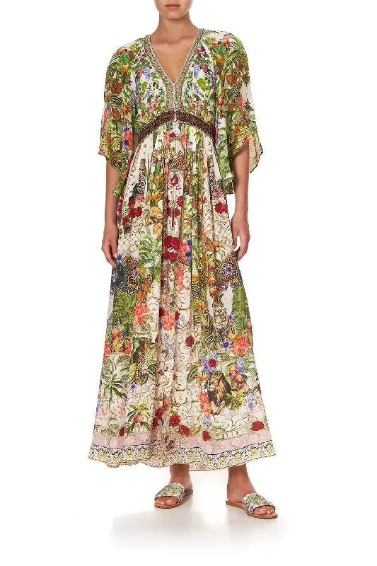 button-down floral maxi dress-LONG DRESS WITH SMOCKED WAIST FAIR VERONA