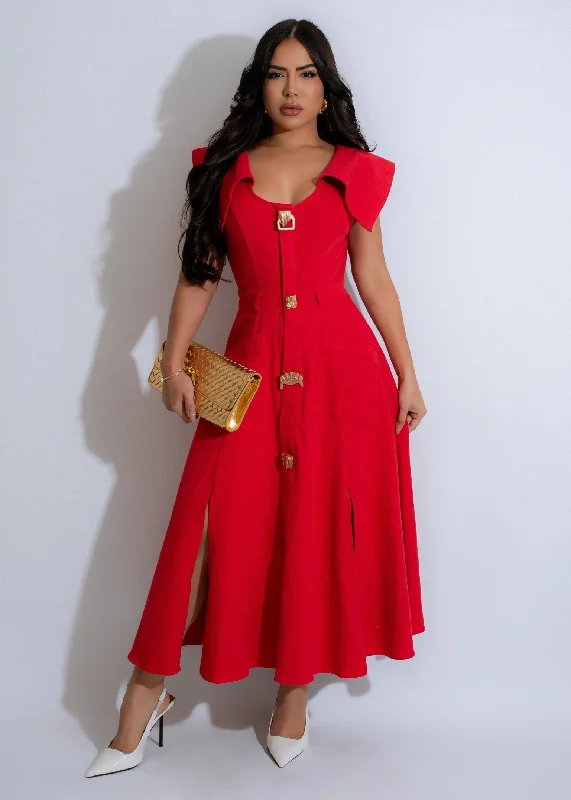 casual tunic midi dress-The Firewalk Midi Dress Red