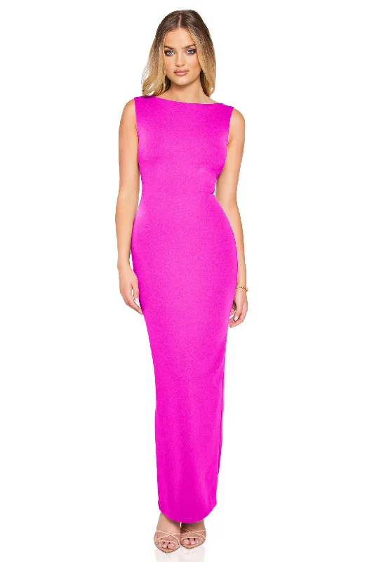 high neck elegant maxi dress-Nookie Bliss Maxi Dress - Fuchsia