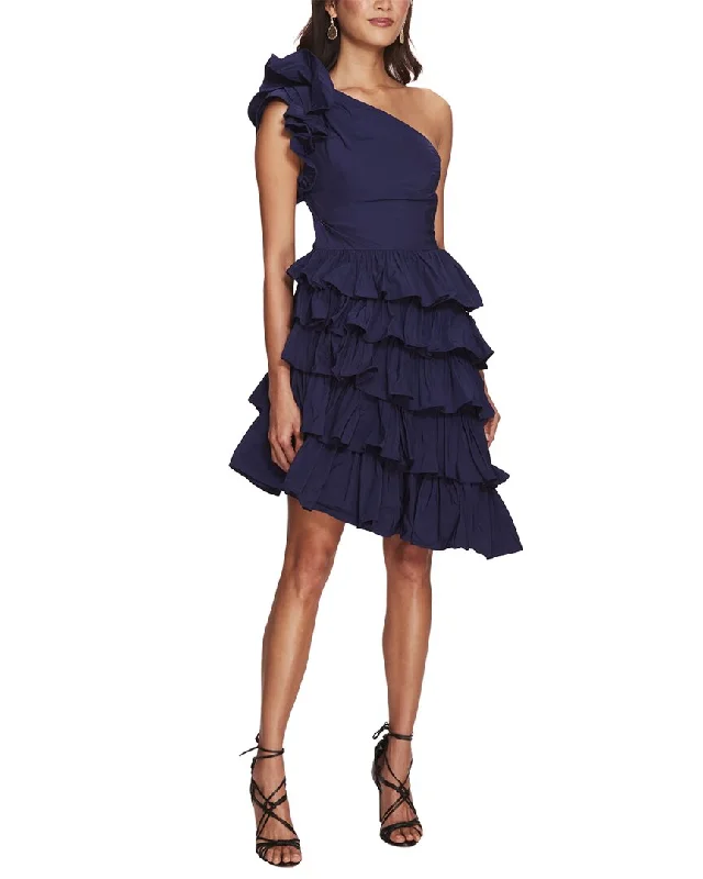 ribbed mini dress-Marchesa Notte One-Shoulder Mini Dress