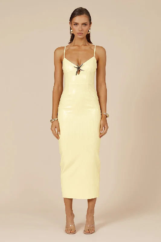 elegant satin midi dress-Benita Midi Dress - Lemon