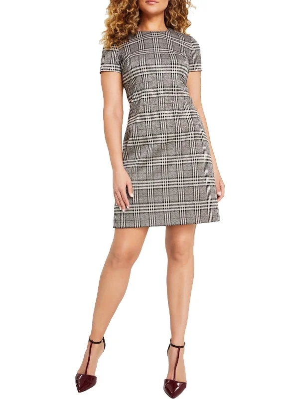 wrap mini dress-Womens Mini Glen Plaid Sheath Dress