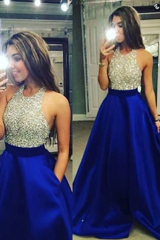 evening dress with sequins-Sparkly Long Prom Dresses with Pockets