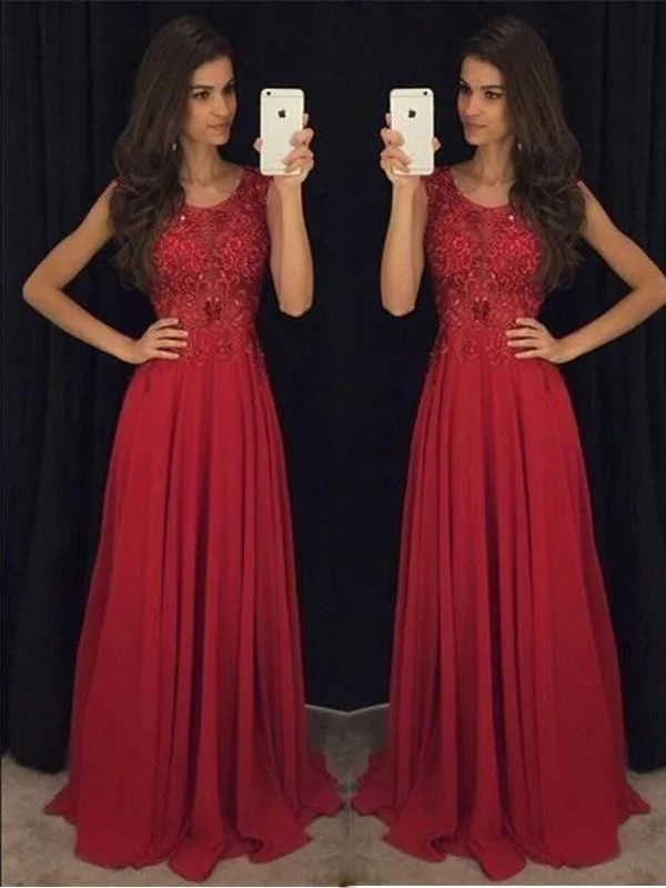 elegant cocktail evening dress-Elagant Red Prom Dresses with Appliques Lace