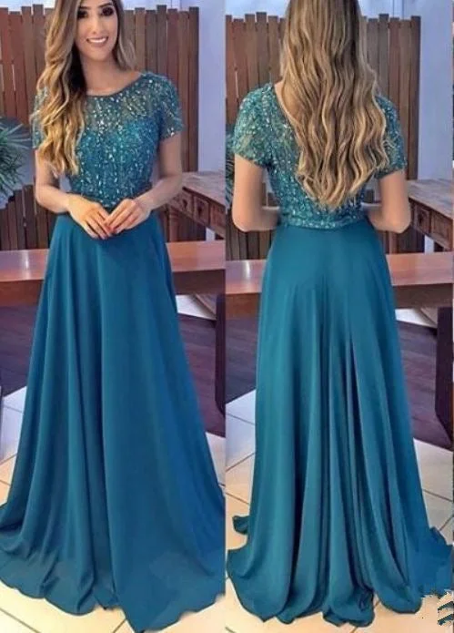 elegant formal black evening dress-Elegant Chiffon Long Prom Dresses with Beaded