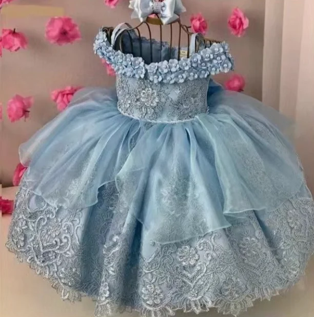 layered evening dress-Flower Girl Dresses Pageant Gown with Lace