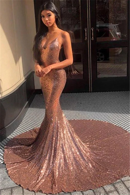 shimmering evening dress-Mermaid Prom Dress with Sequins and Spaghetti-Straps