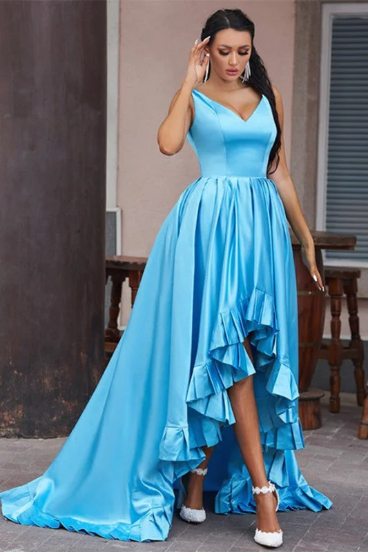 elegant long sleeve evening gown-Ocean Blue V-Neck Sleeveless Prom Dress