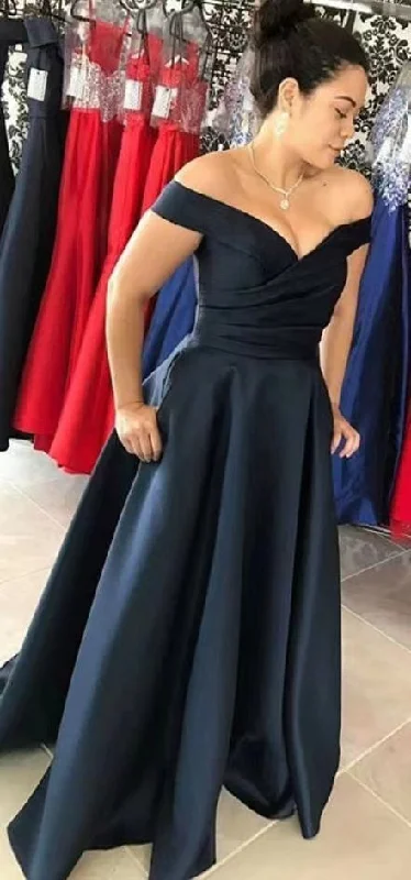 elegant evening attire-Off Shoulder Prom Dresses Black Under 100