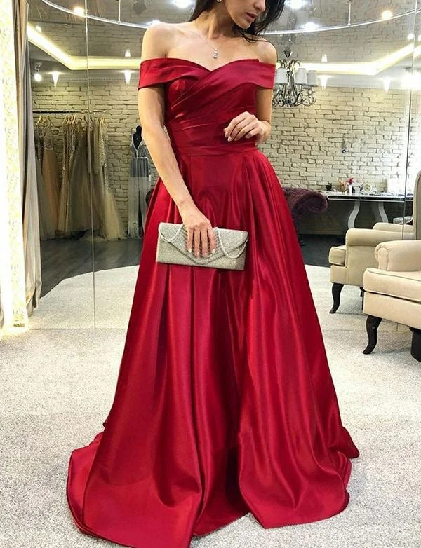 navy blue evening gown-Off the Shoulder Long Prom Dresses Evening Gowns