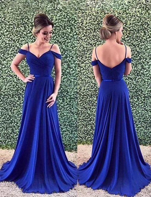 evening dress with side slit-Off the Shoulder Royal Blue Prom Dresses Under 100