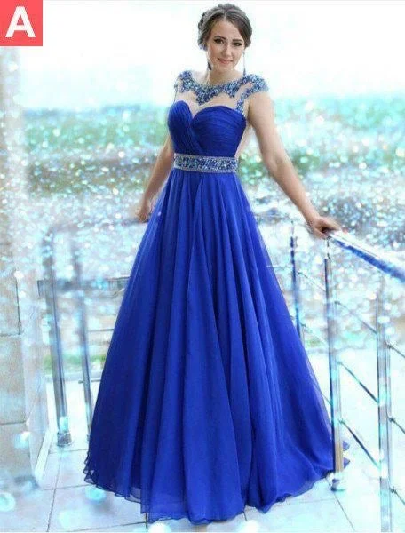 mermaid evening gown-Royal Blue Chiffon Prom Dresses with Rhinestones