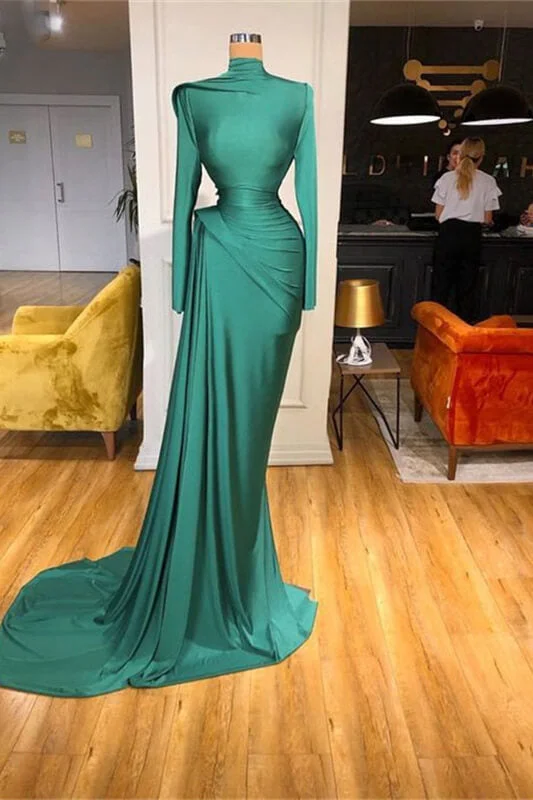 glamorous evening dress-Ruffled Mermaid Prom Gown with High Neck and Long Sleeves